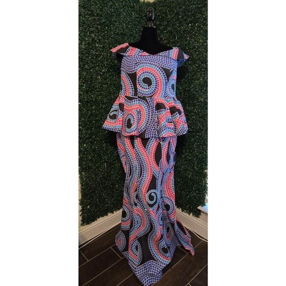Handmade African Print Design Two-Piece Mermaid Dress Set, 14-16, New - Picture 1 of 14